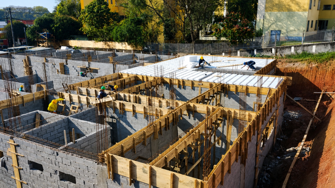 Obra residencial em execução